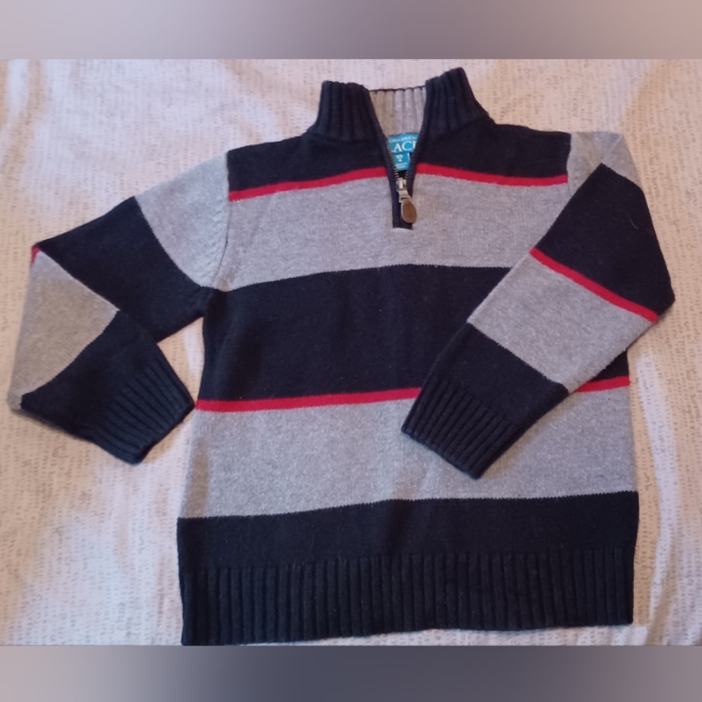 Children's Place half Zip red grey black striped sweater 4 XS Boys